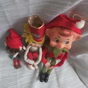 VTG CHRISTMAS KNEE HUGGER ELF RUBBER FACE JAPAN LOT OF 3
